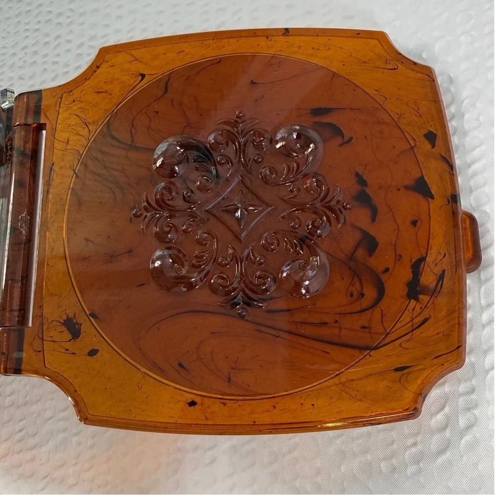 Vintage Faux Tortoise Shell Compact Mirror Vanity Travel Brown Dual Side Mirror